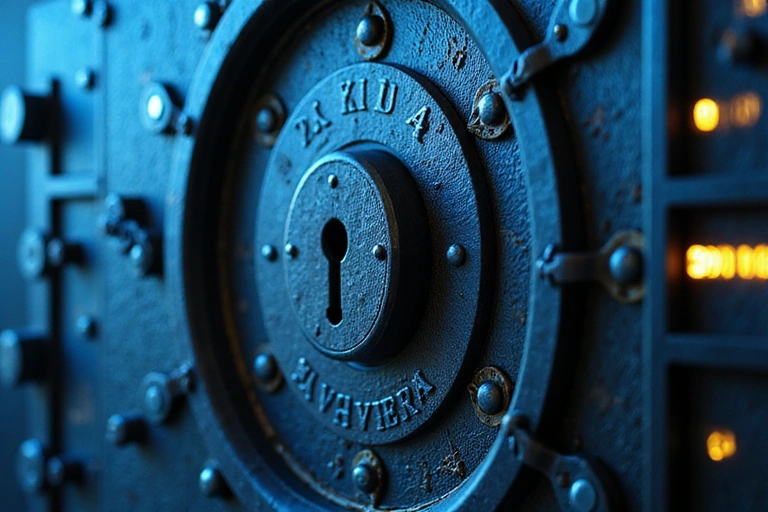 A secure digital vault with multiple locks and security layers, representing robust data security measures.