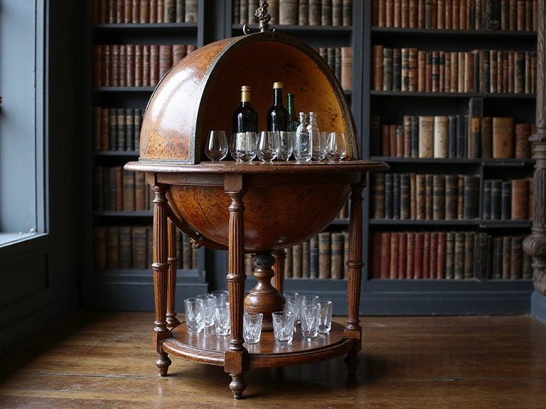 Ornate Globe Bar Cart with Hidden Compartments