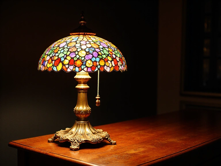 Victorian-Style Desk Lamp with Stained Glass Shade