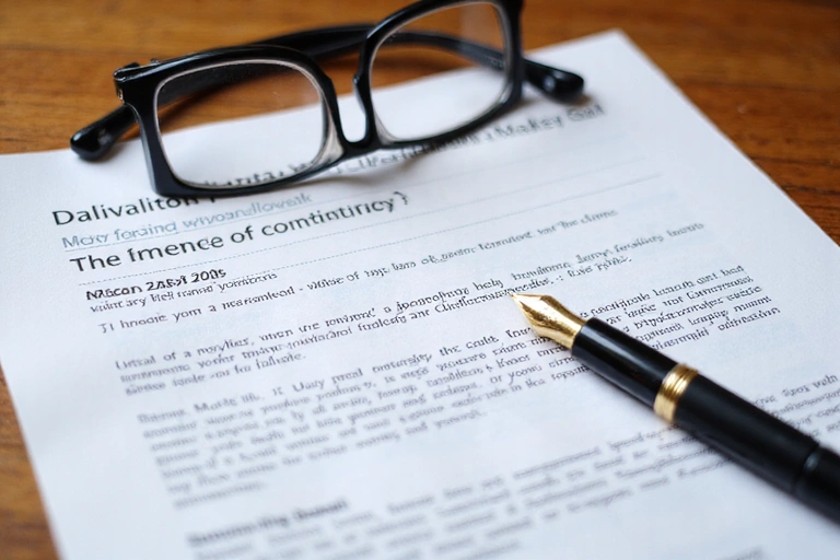 Legal document with a pen and glasses